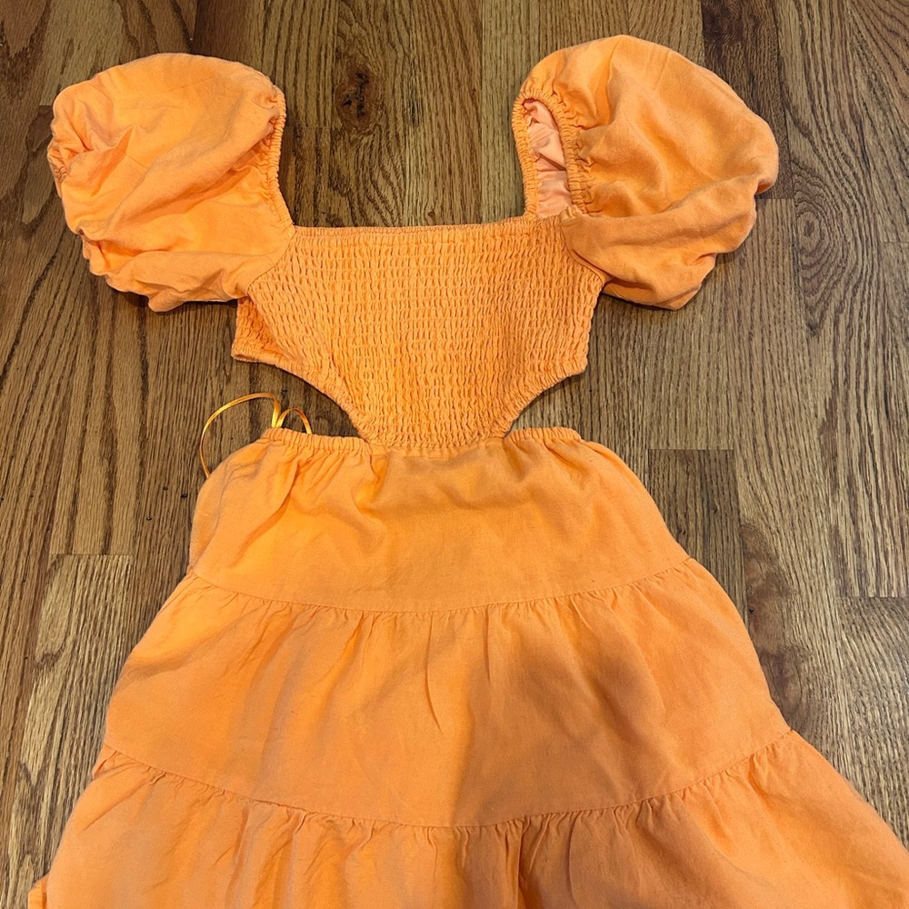 Orange Puff Sleeve Dress with cutouts